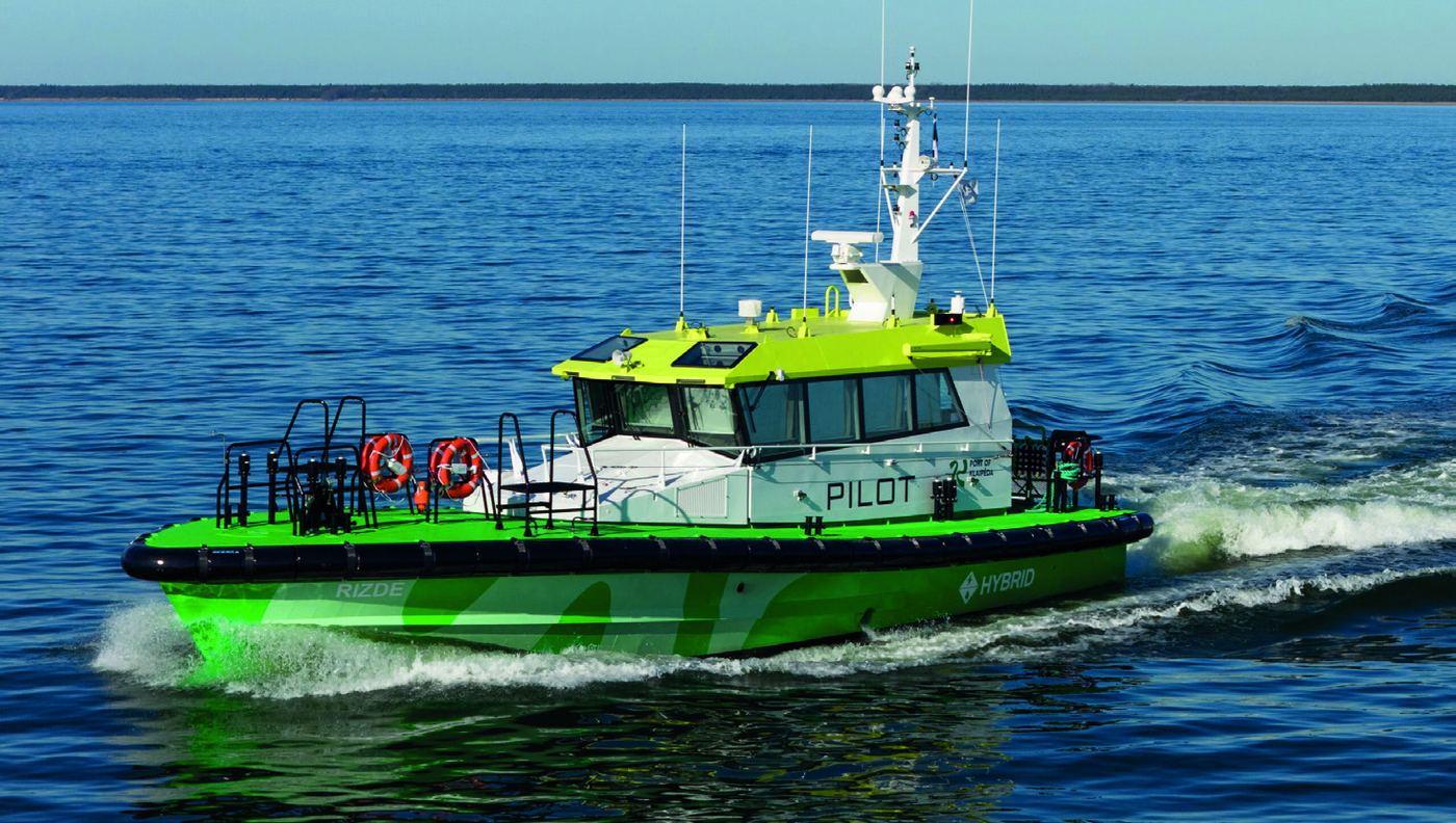 A 17-metre hybrid pilot vessel underway.